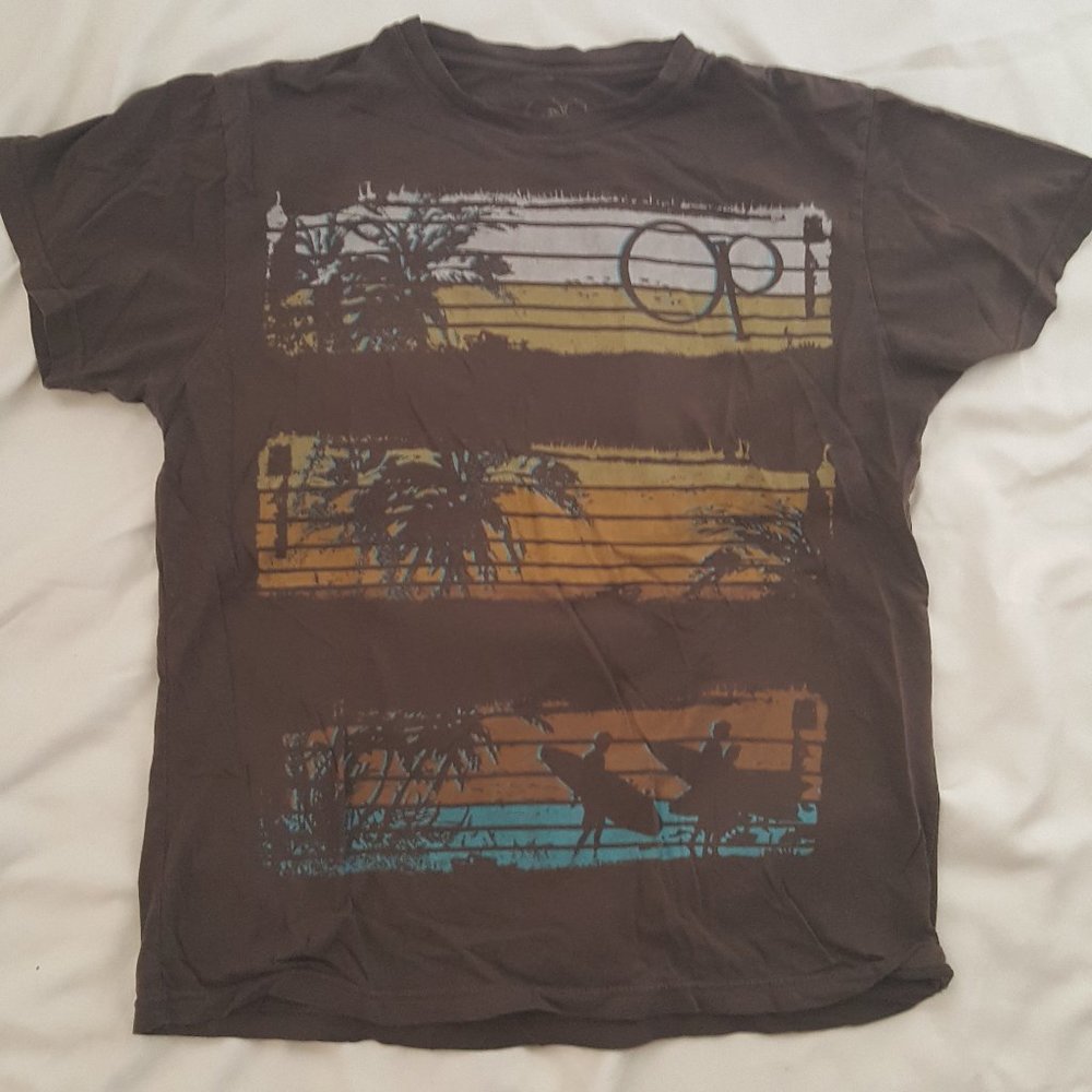 Throwback 1970s style OP Brown t shirt Mens